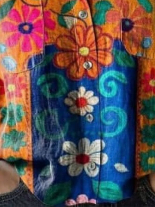 Women's Shirt Boho Shirt Buttons Print Floral Graphic