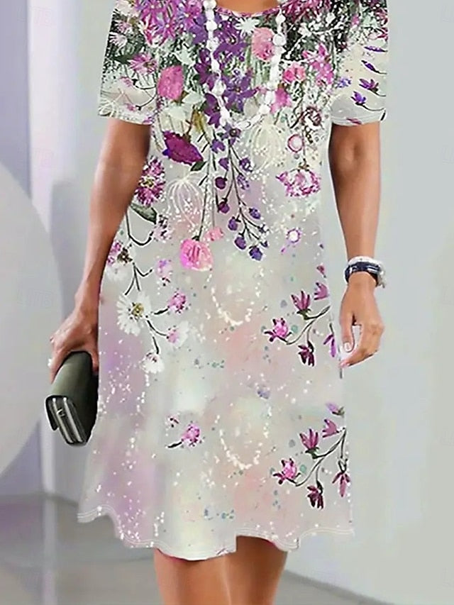 Women's Elegant Party Evening Midi Dress Crew Neck Short