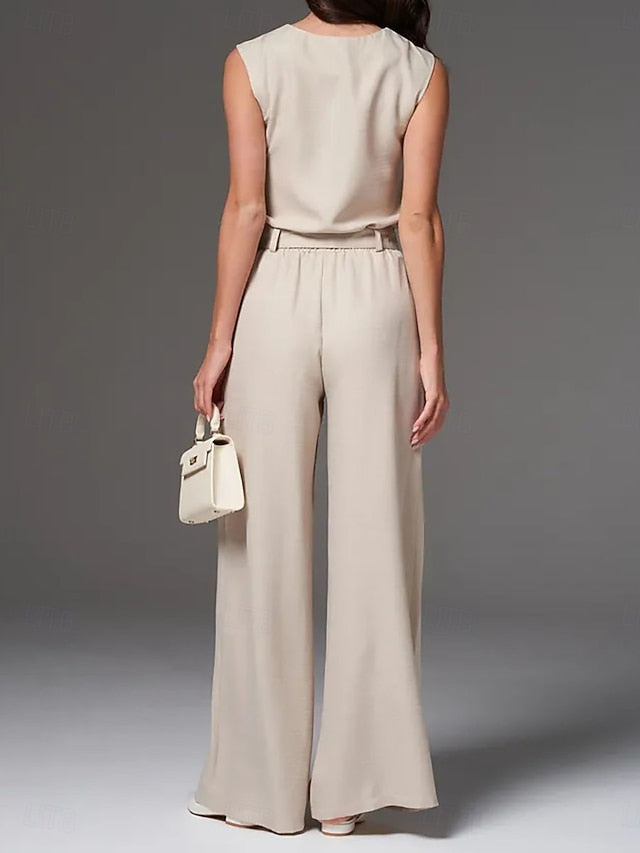 Women's Pants Sets Bolero Top Sleeveless Round Neck Plain