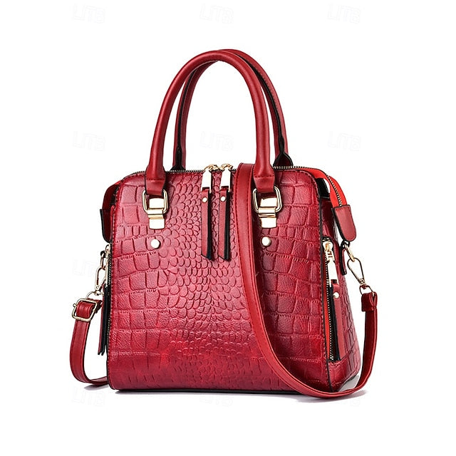 Sac à main en crocodile avec pompon en cuir synthétique pour femme