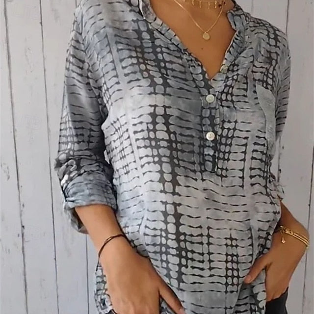 Women's Blouse Dressy Tops Ruched Patchwork Pocket Plaid
