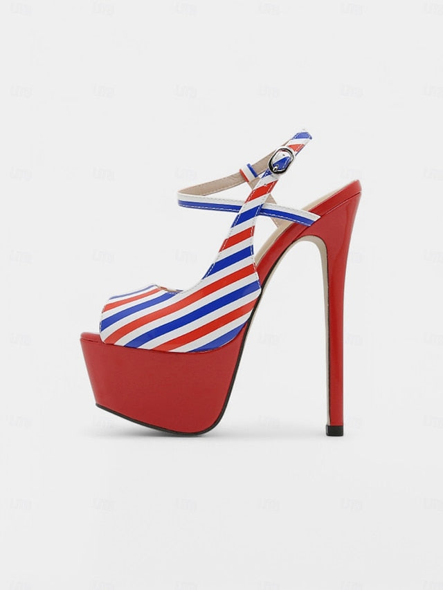 Blue Platform Heels Red White and Women's Stiletto Striped