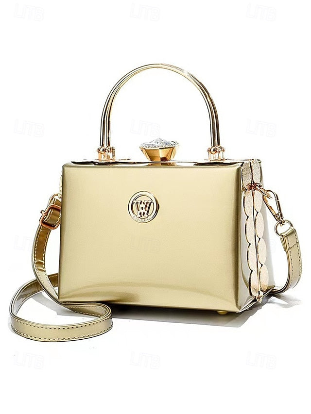 Evening Handbag Patent Burgundy with Leather Women's Gold