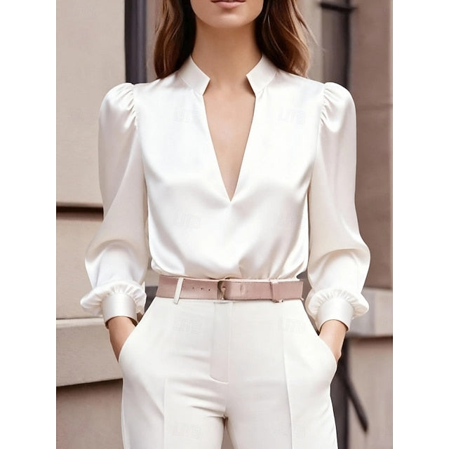 Women's Blouse Satin Shirt Solid Color Elegant Stylish