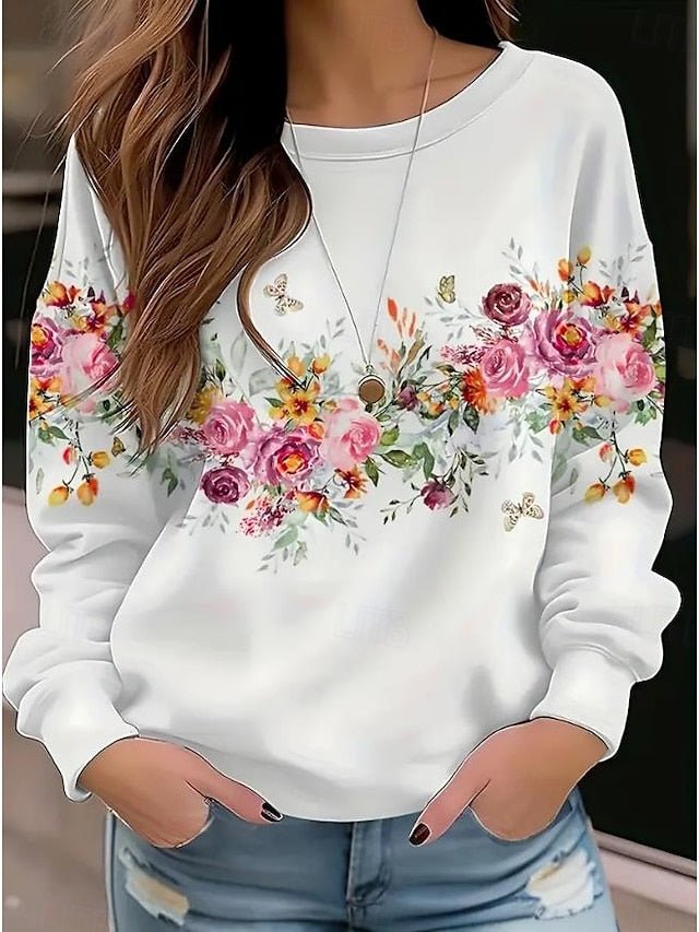 Women's Pullover Floral Print Fashion Casual Loose Fit Crew
