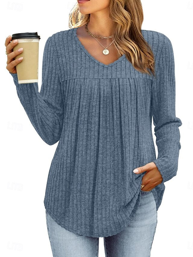 Women's Shirt Blouse Long Sleeve Tops Ruched Plain Stylish