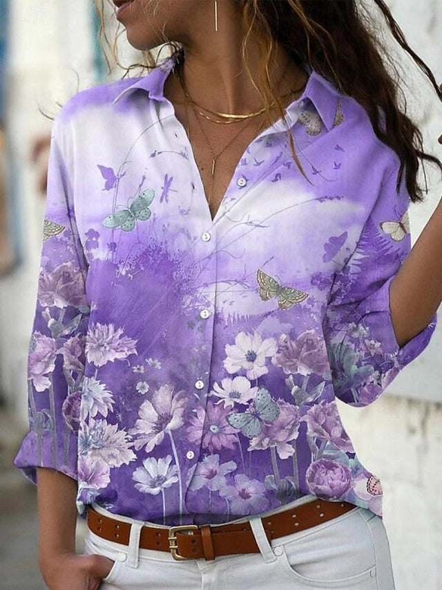 Women's Shirt Blouse Buttons Print Floral Stylish Casual