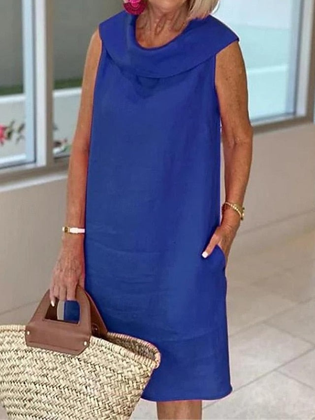 Women's Blue Black Yellow Summer Spring Knee Length Dress