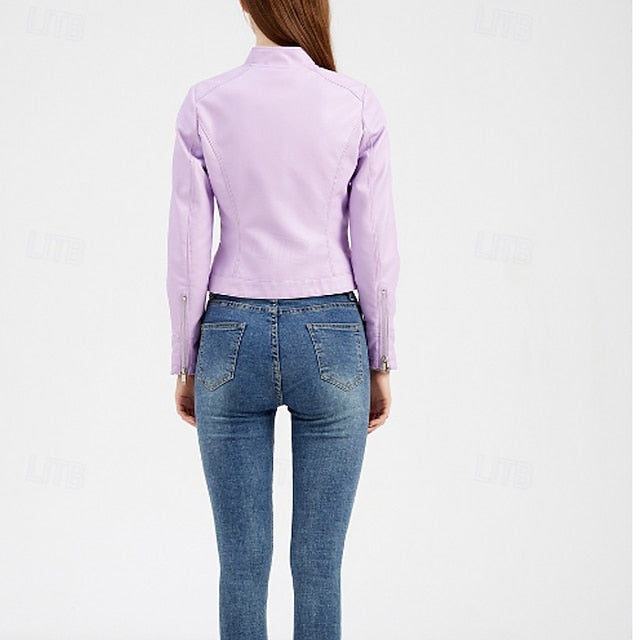 Jacket Pocket Leather Women's Zipper Faux Comfortable