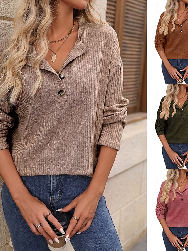 Women's Shirt Blouse Buttons Solid Color Stylish Casual