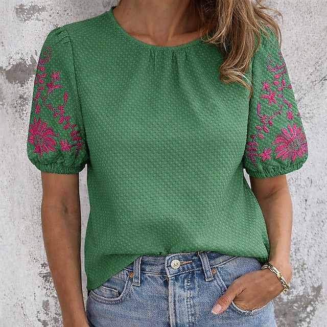 Women's T Shirt Embroidered Polka Dots Vintage Stylish