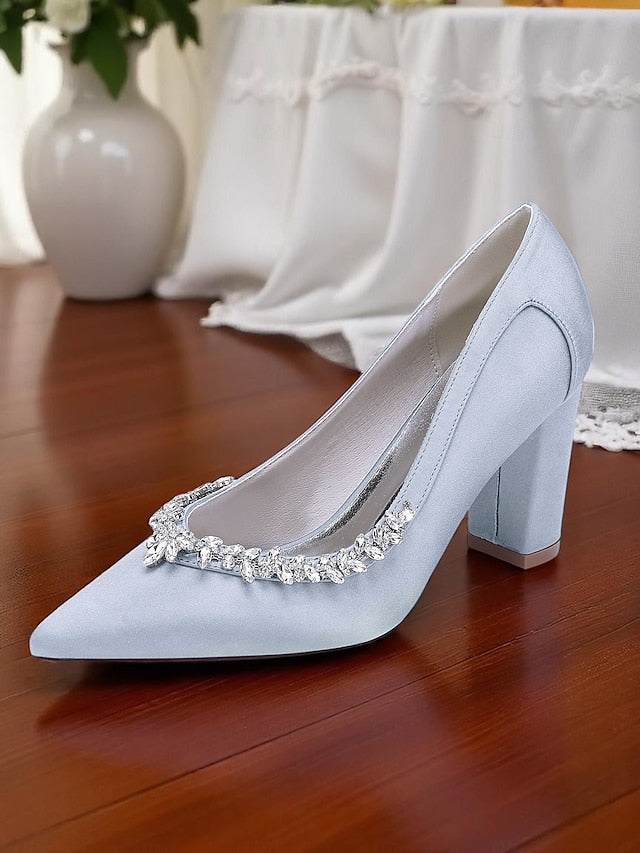 Heel Satin Pumps Block Women's Wedding Pink
