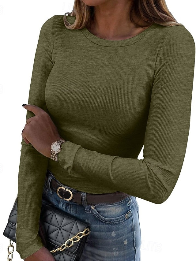 Women's Blouse Solid Color Stylish Basic Casual Long Sleeve