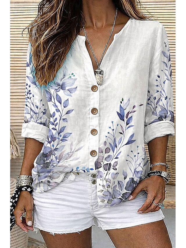 Women's Shirt Tunic Summer Tops Buttons Floral Graphic