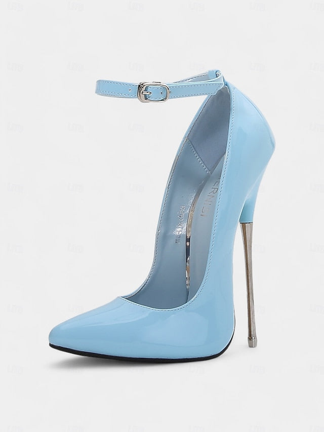Strap with Red Ankle Stiletto Women's Leather Patent Heels