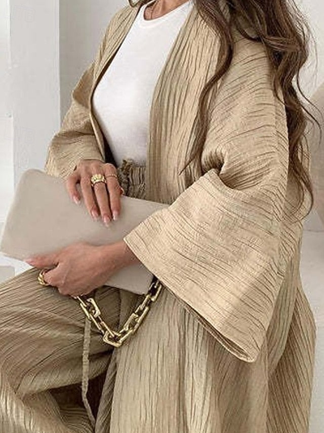 Women's Pants Sets Long Sleeve Bell Sleeve V Neck Plain