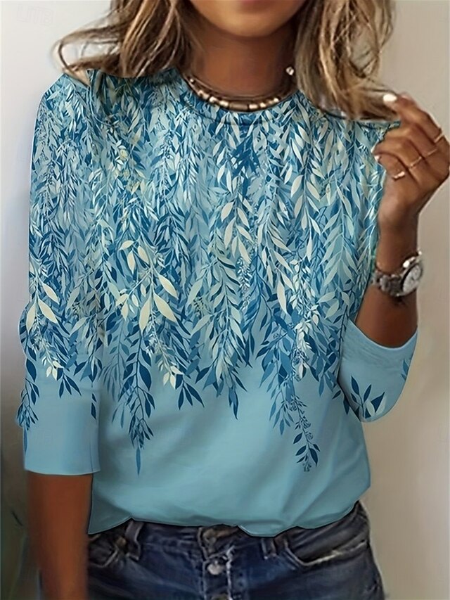 Women's T shirt Crew Neck Long Sleeve Tunic Floral Casual