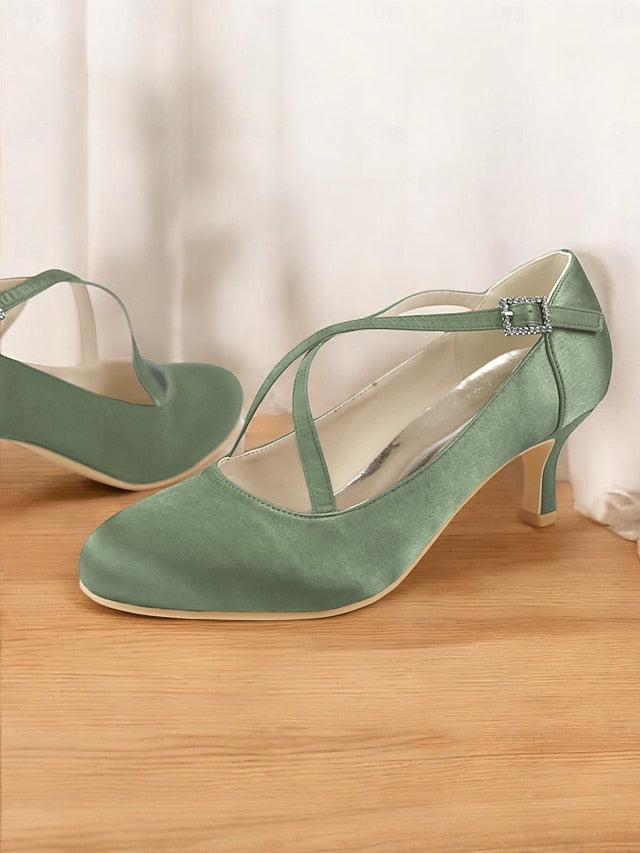 Heels Satin Cross-Strap – Rhinestone White with Elegant Buckle