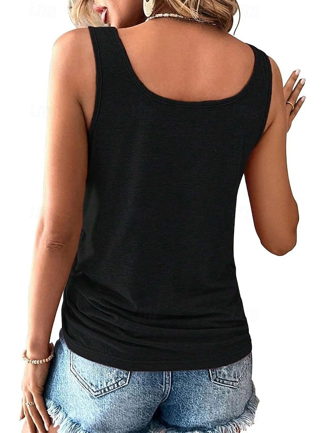 Women's T Shirt Buttons Plain Casual Sleeveless U Neck