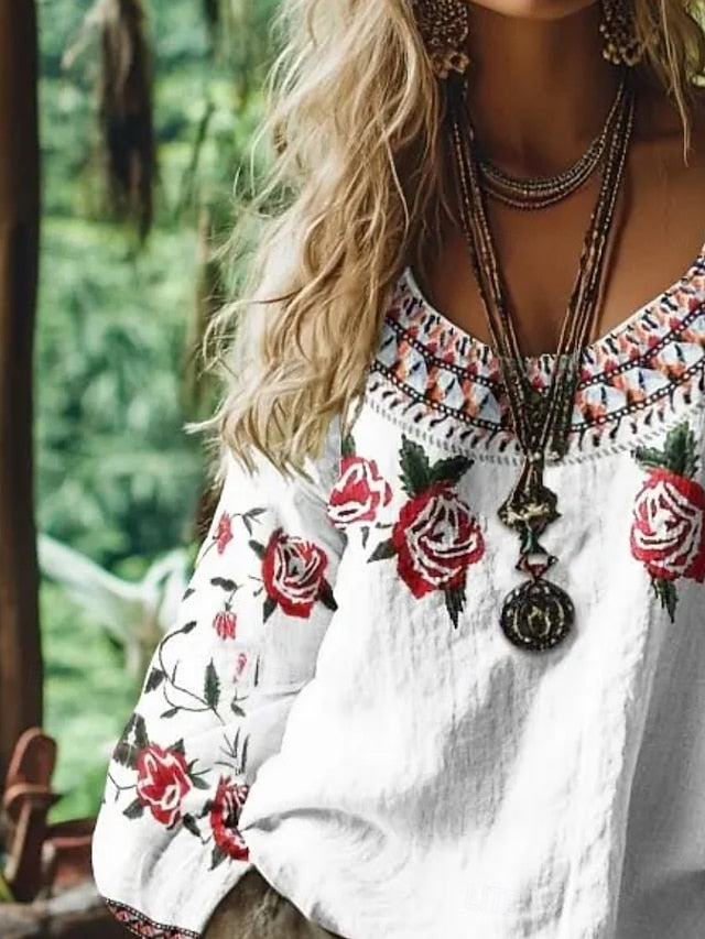 Women's Shirt Boho Shirt Blouse Print Floral Graphic