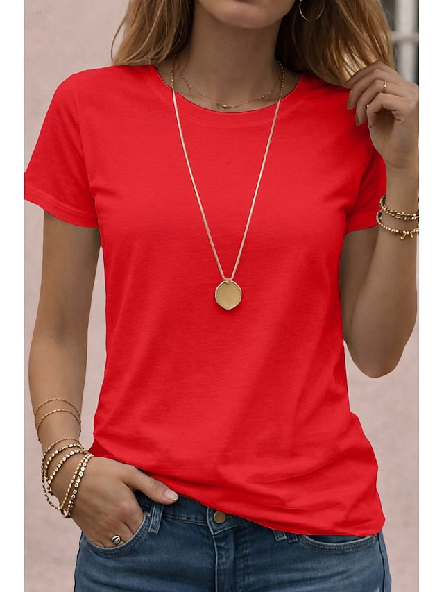 Women's T Shirt Tee Solid Color Classic Casual Short Sleeve