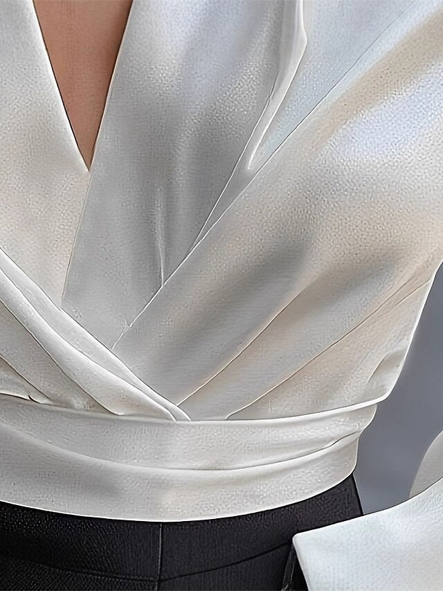 Women's Elegant Satin Top Summer Tops Blouse Ruched