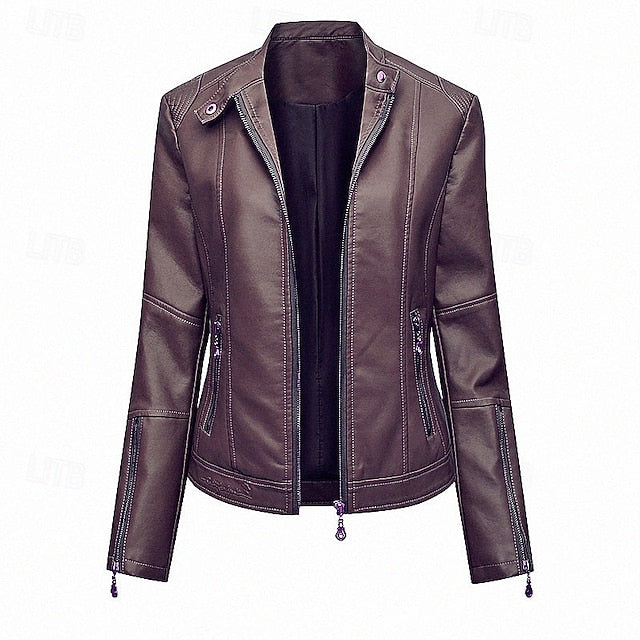 Zipper Pocket Women's Leather Faux Comfortable Jacket