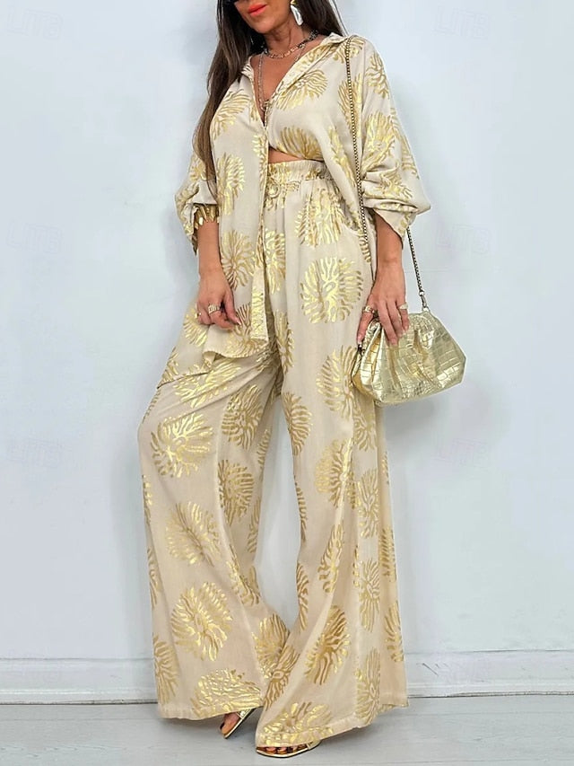 Women's Shirt Pants Sets Bolero Top Long Sleeve Shirt