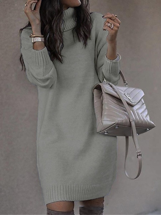 Women's Sweater Dress Stylish Casual Soft Solid Color