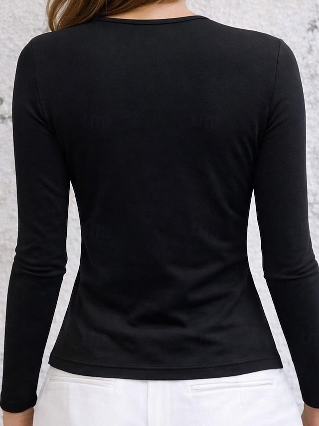 Women's Petite T Shirt Tee Ruched Metal buckle Elegant