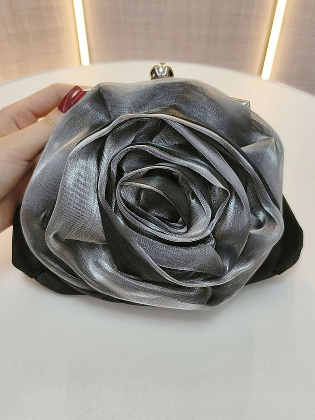 – Flower Satin Purse Elegant Women's Clutch Rose Evening