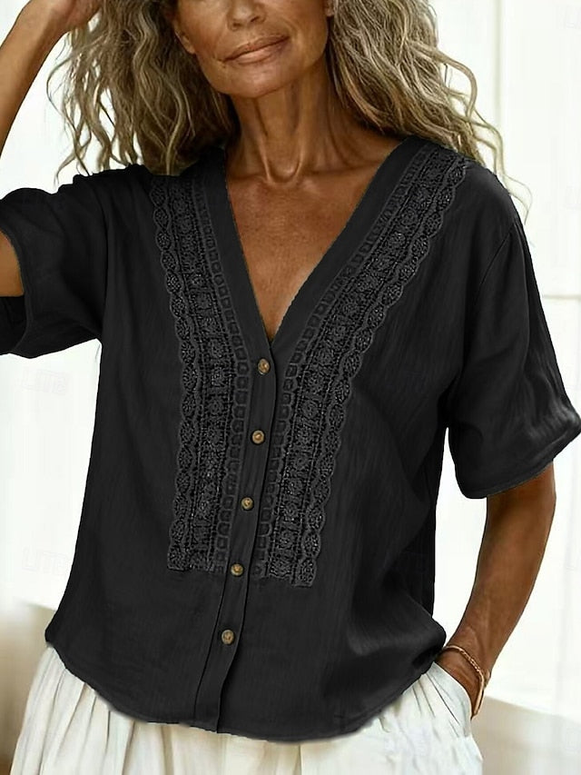Women's Shirt Boho Shirt Blouse Embroidered Buttons Plain