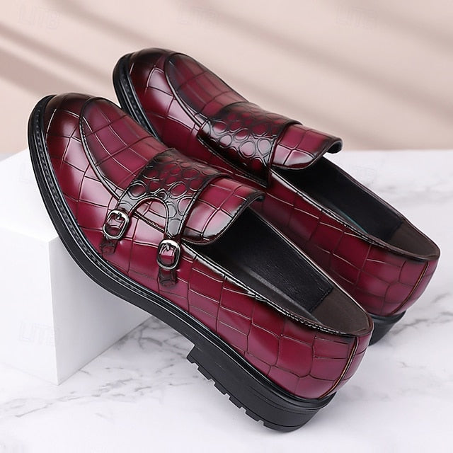 Men's – Leather Loafers Crocodile Brown Pattern with Faux