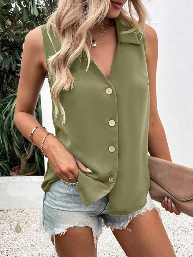 Women's Camisole Tank Top Buttons Solid Color Daily Stylish