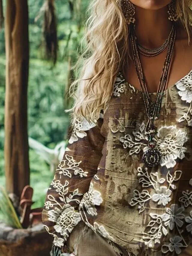 Women's Shirt Blouse Print Floral Graphic Bohemia Stylish
