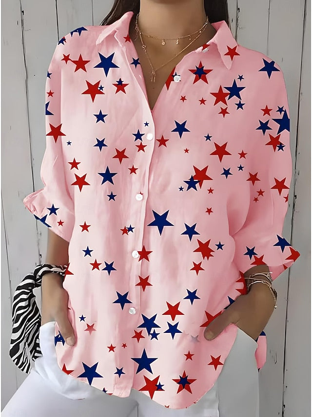 Women's Patriotic Shirt Graphic Flag Star Vintage Tropical