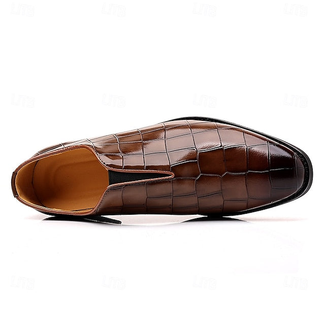 Burgundy Shoes Men's – Pattern Crocodile Slip-On