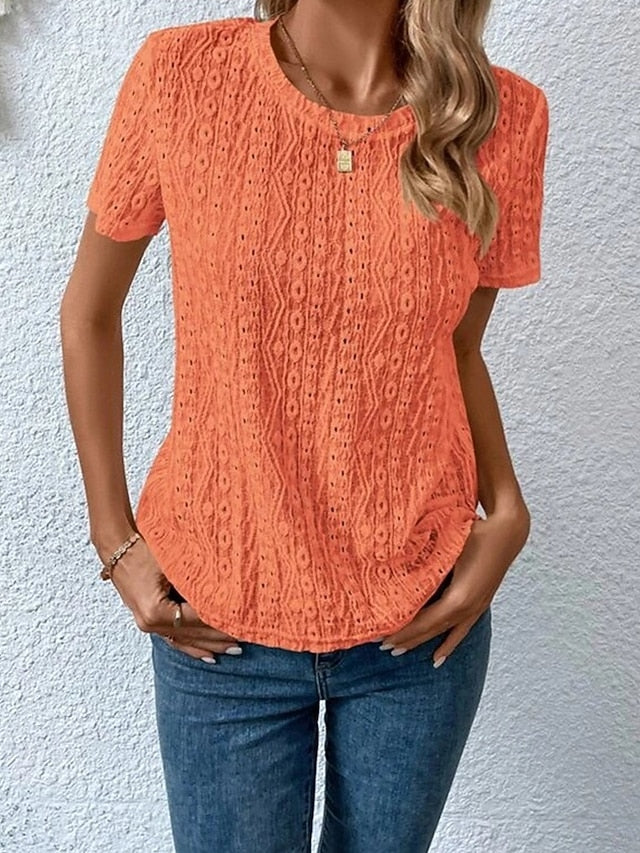 Women's Blouse Eyelet top Lace Tops Hollow Out Plain Daily