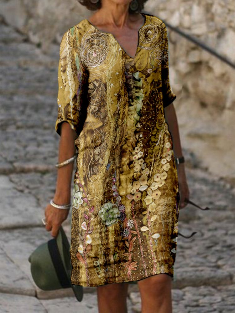 V Neck Floral Full Printed Geometric Casual Mini Dress WO103 - fabuloryshop