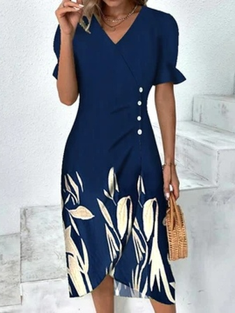 Floral Flounce Sleeve Wrap Hem Dress QPQ79 - fabuloryshop