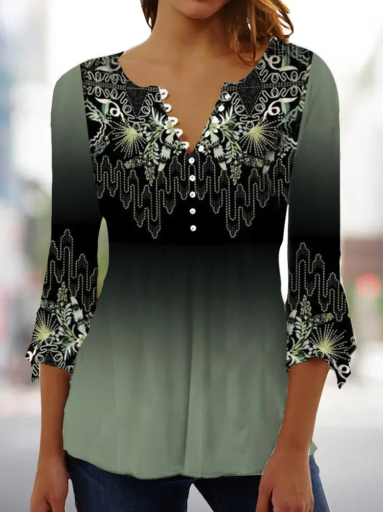 V Neck Floral Casual Shirt WS114 - fabuloryshop