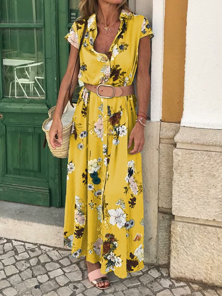 Shirt Collar Women Weaving Dress Shift Daily Cotton-Blend Floral Weaving Dress QV65 - fabuloryshop