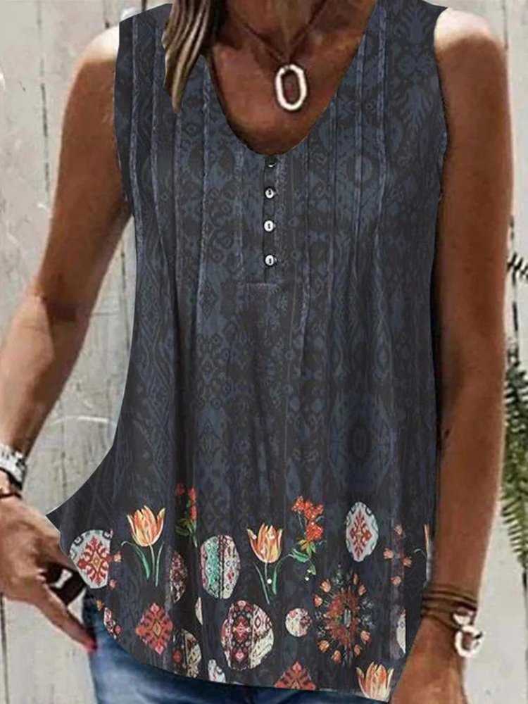 Loose Scoop Neck Casual Floral Tank Top WS83 - fabuloryshop