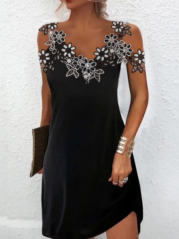 V Neck Lace Black Party?Mini Prom Dress QPQ71 - fabuloryshop