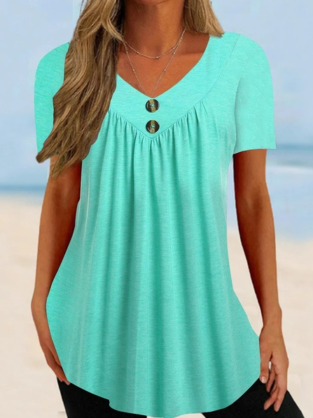 Loose Plain V Neck Casual T-Shirt WG98 - fabuloryshop