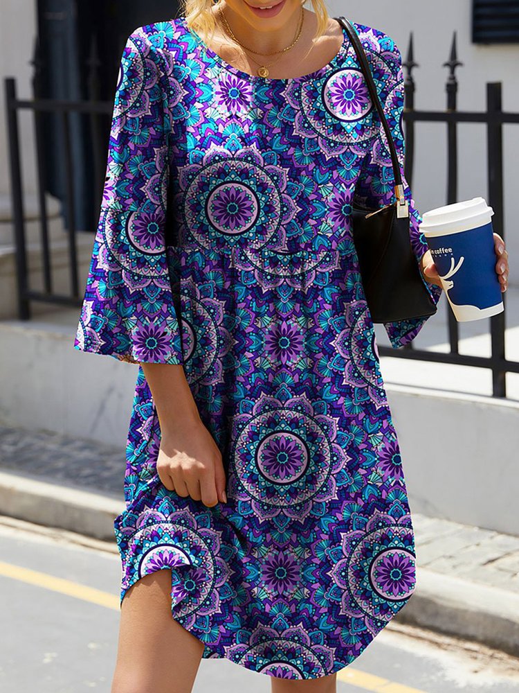 Crew Neck Ethnic Loose Dress WL100 - fabuloryshop