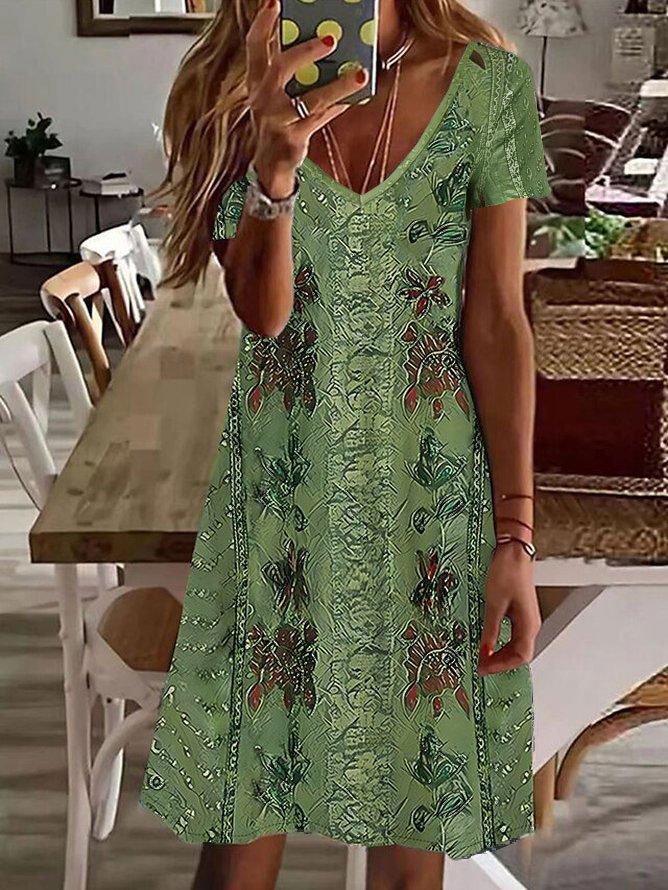 Ethnic Casual V Neck Dress QM93 - fabuloryshop