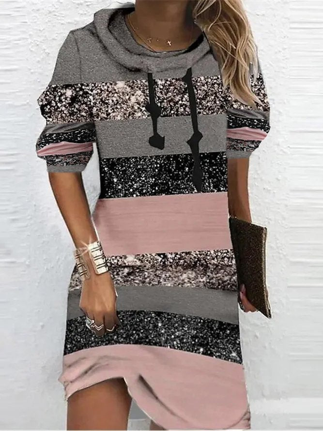 Loose Casual Color Block Hoodie Dress WJ70 - fabuloryshop