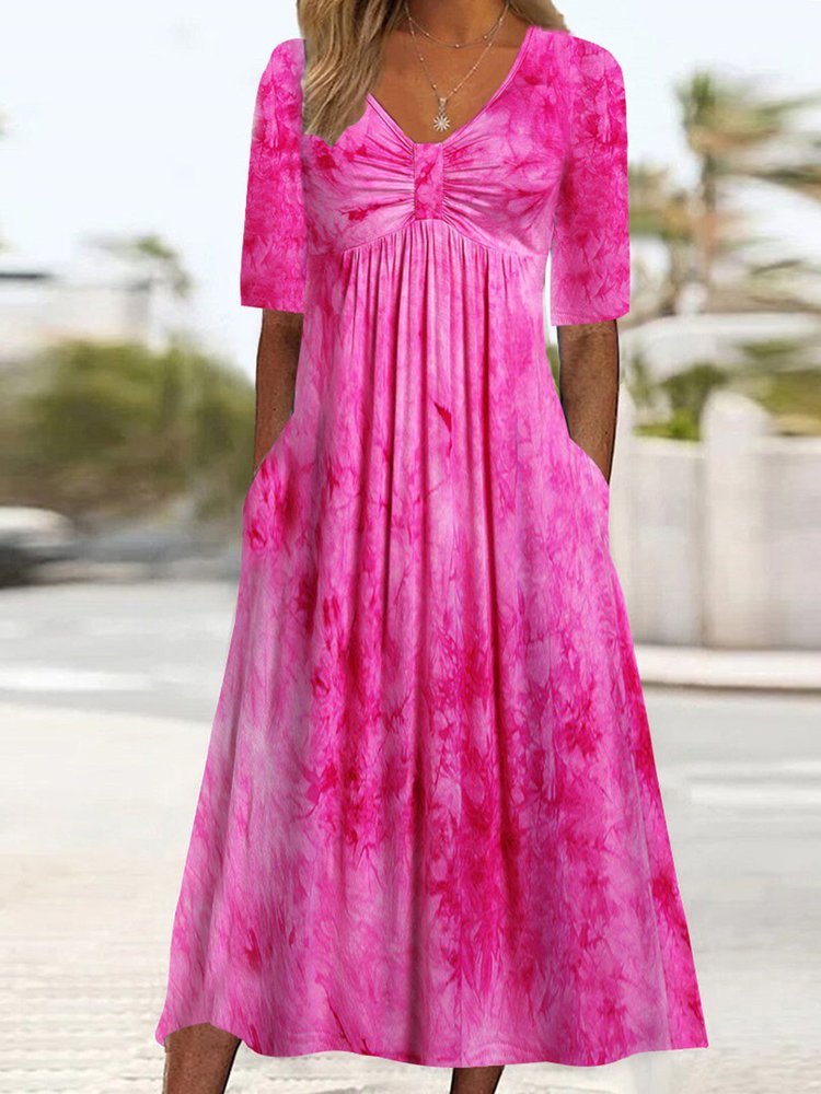 Womens V Neck Loose Tie Dye Vacation Dress QY55 - fabuloryshop
