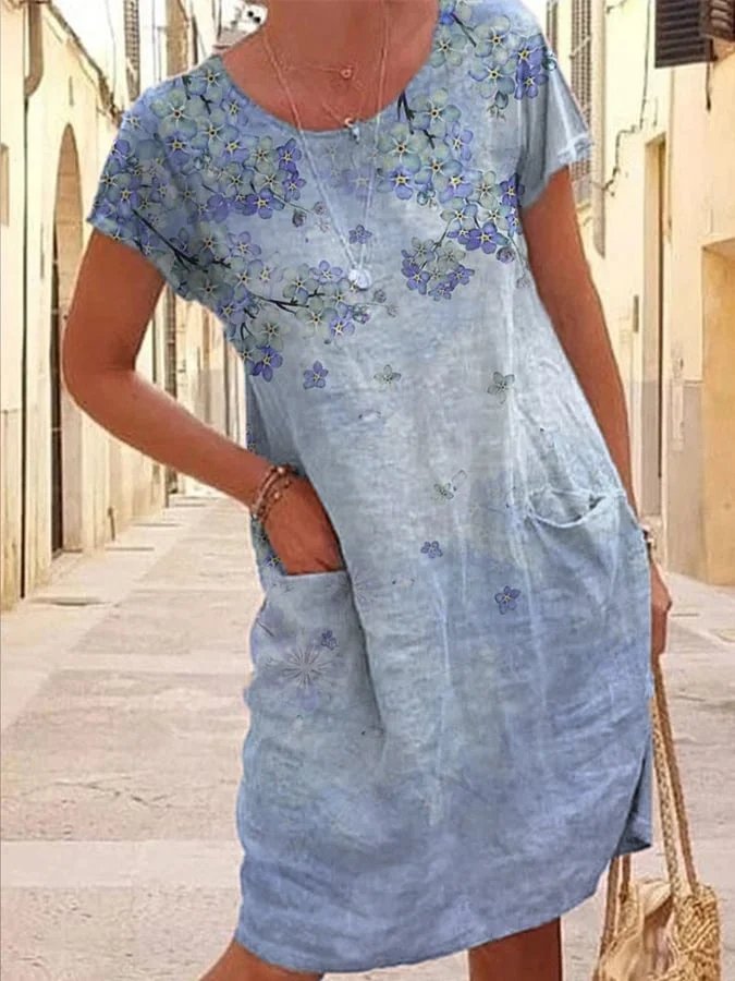 Crew Neck Loose Casual Floral Summer Dress WL117 - fabuloryshop